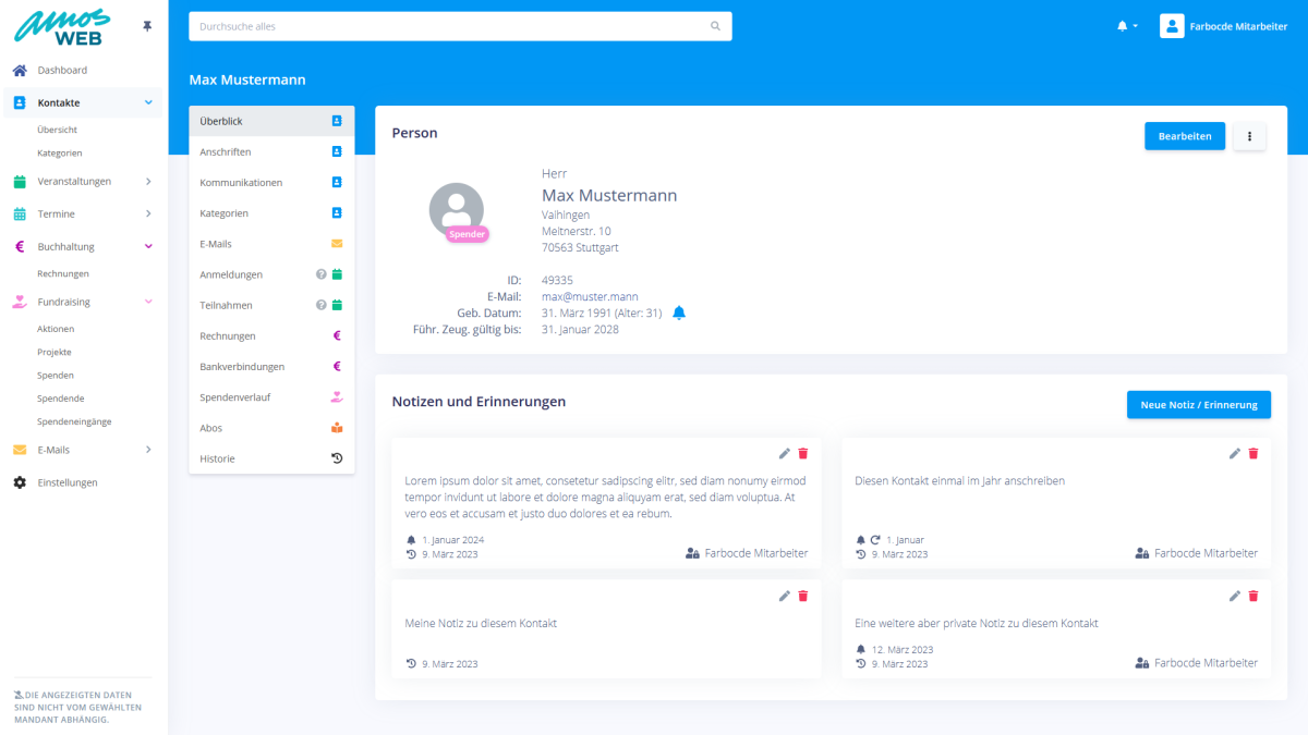 Screenshot amosWeb – Enterprise CRM / ERP System für Jugendverbände