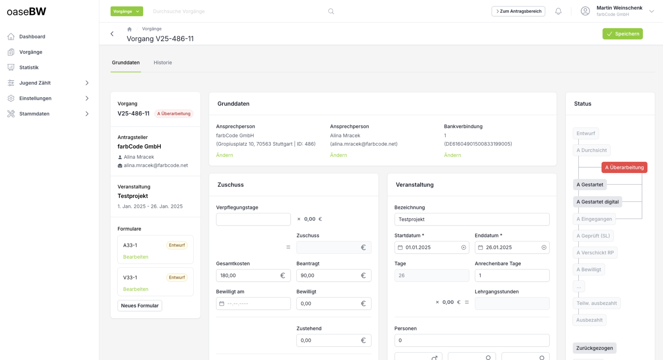 Antragsübersicht in einem Fördermittelmanagement-System Antragsübersicht in einem digitalen Fördermittelmanagement-System