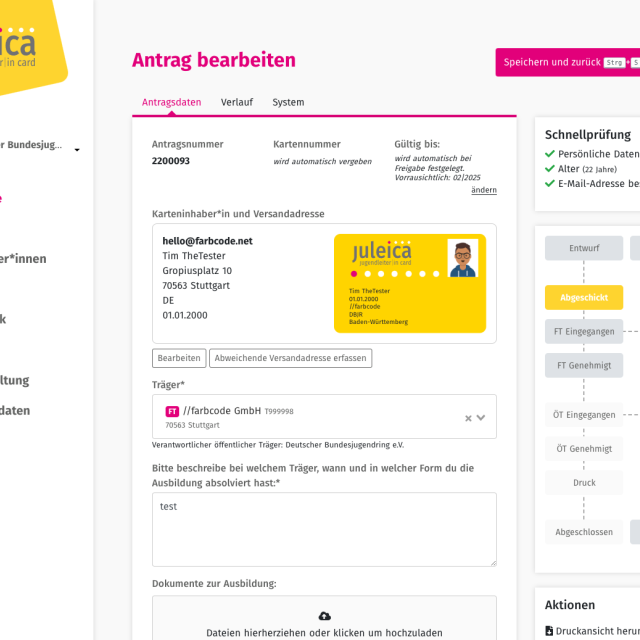 Juleica Antragssystem: Screenshot der Antragsbearbeitung