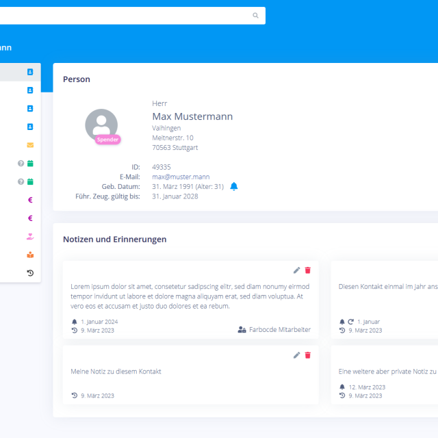 amosWeb Enterprise CRM/ERP: Kontaktübersicht